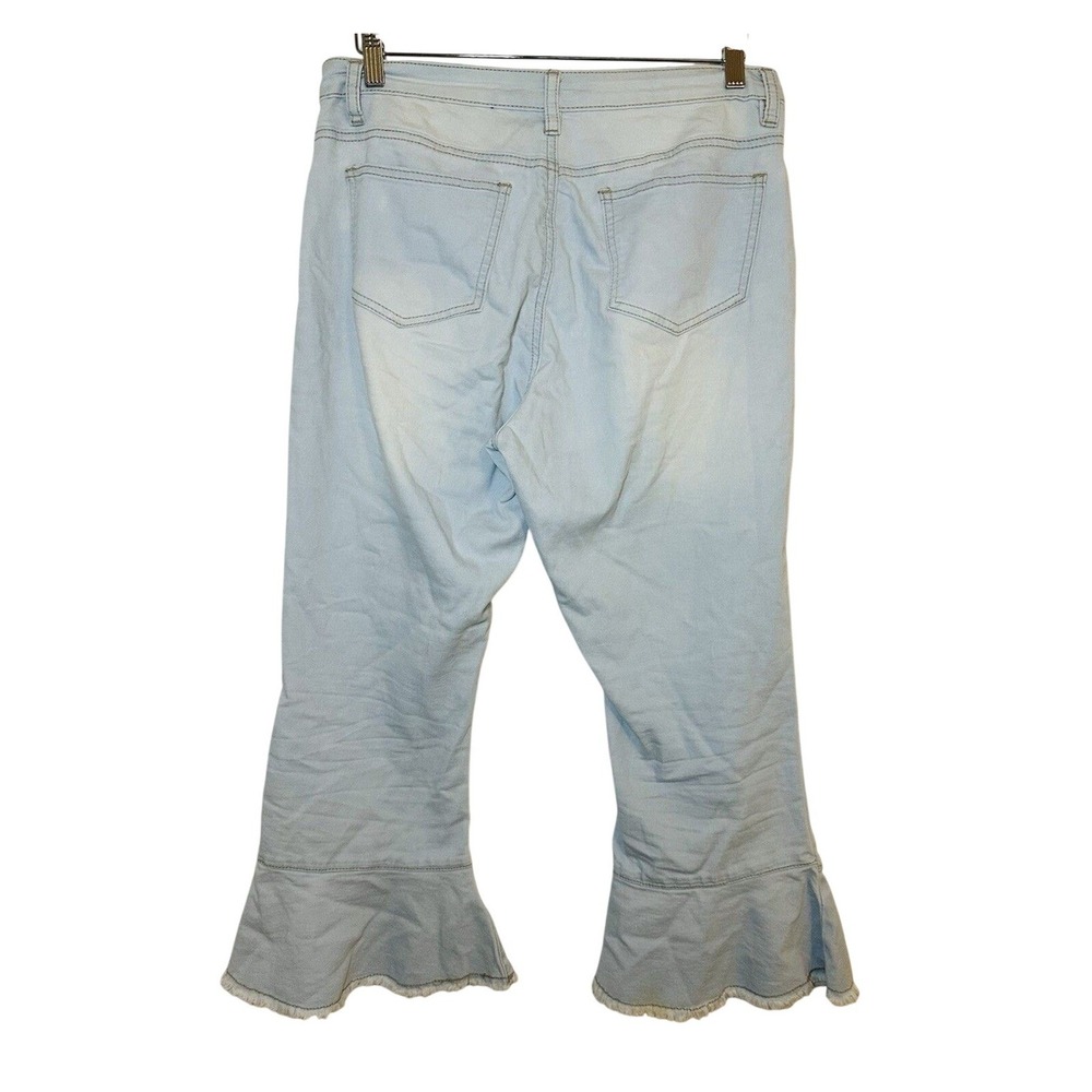 American Bazi Crop Flare Hippie‎ Retro Blue Jeans Raw Hem Women's SMALL - Picture 2 of 11